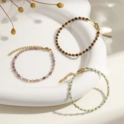New 3mm Square Nature Stone Beaded Bracelets With Stainless Steel Beads Ajustable Jewlery Elegant Gift