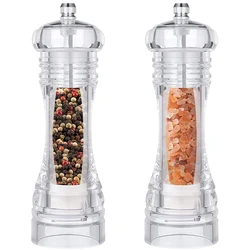 LMETJMA Clear Arcylic Salt Pepper Grinder Mill with Adjustable Coarseness Mills Refillable Sea Salt Pepper Shakers Mill JT133