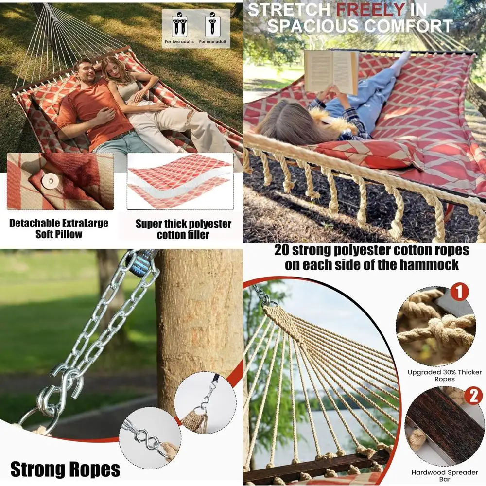 Hamaca doble resistente de 13 pies con almohada desmontable, capacidad de 600 libras, ideal para espacios al aire libre, patios, jardines, playas y