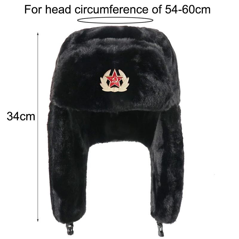 CAMOLAND Soviet Badge Bomber Hats Winter Warm Hat For Women Men Faux Fur Russia Hats Windproof Thermal Earflap Snow Caps