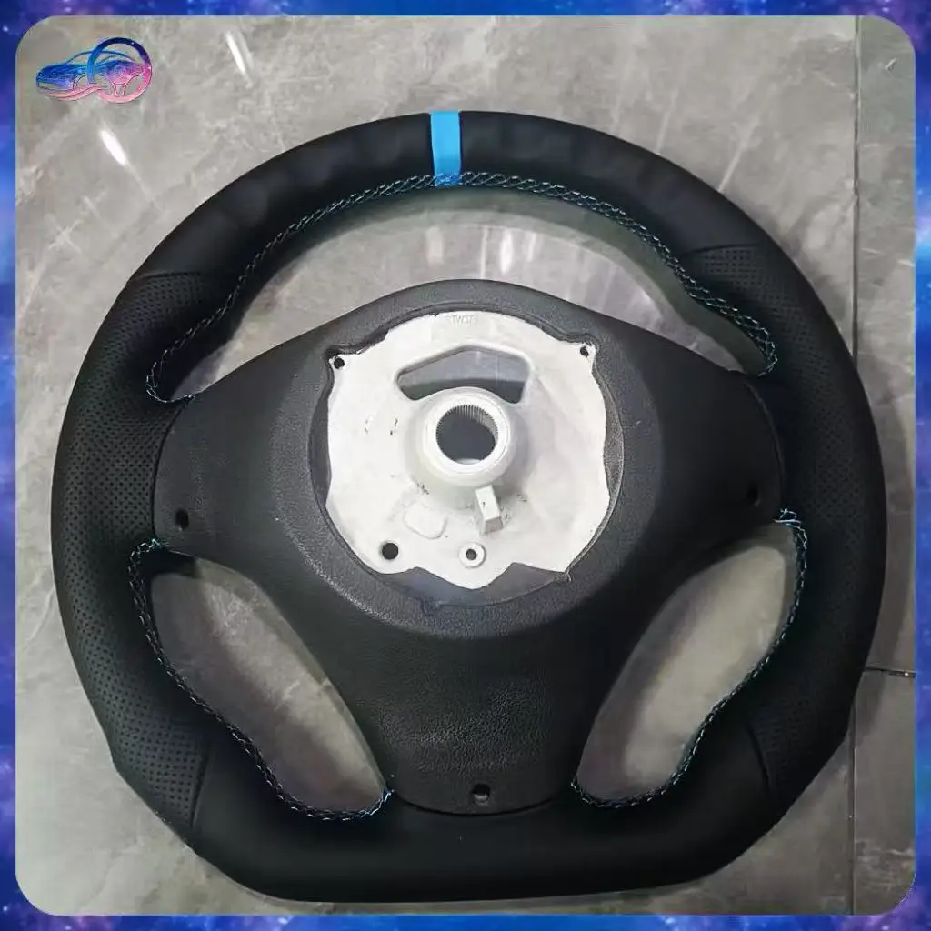Sport Steering Wheel Half Perforated Leather Blue Stitching Blue Top Marker For BMW E90 E92 E93