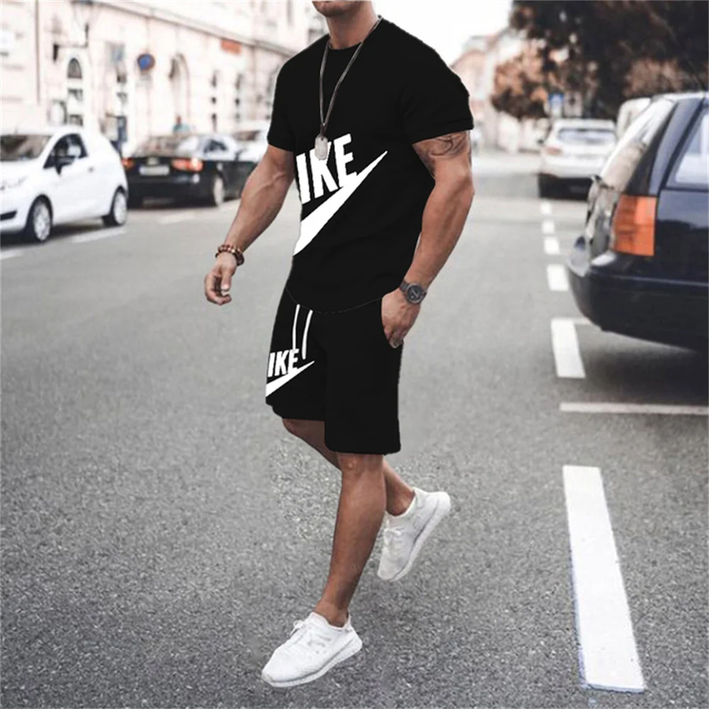 

2024 summer men's Sportswear fitness suit running suit street casual suit T-shirt top+shorts breathable two-piece set