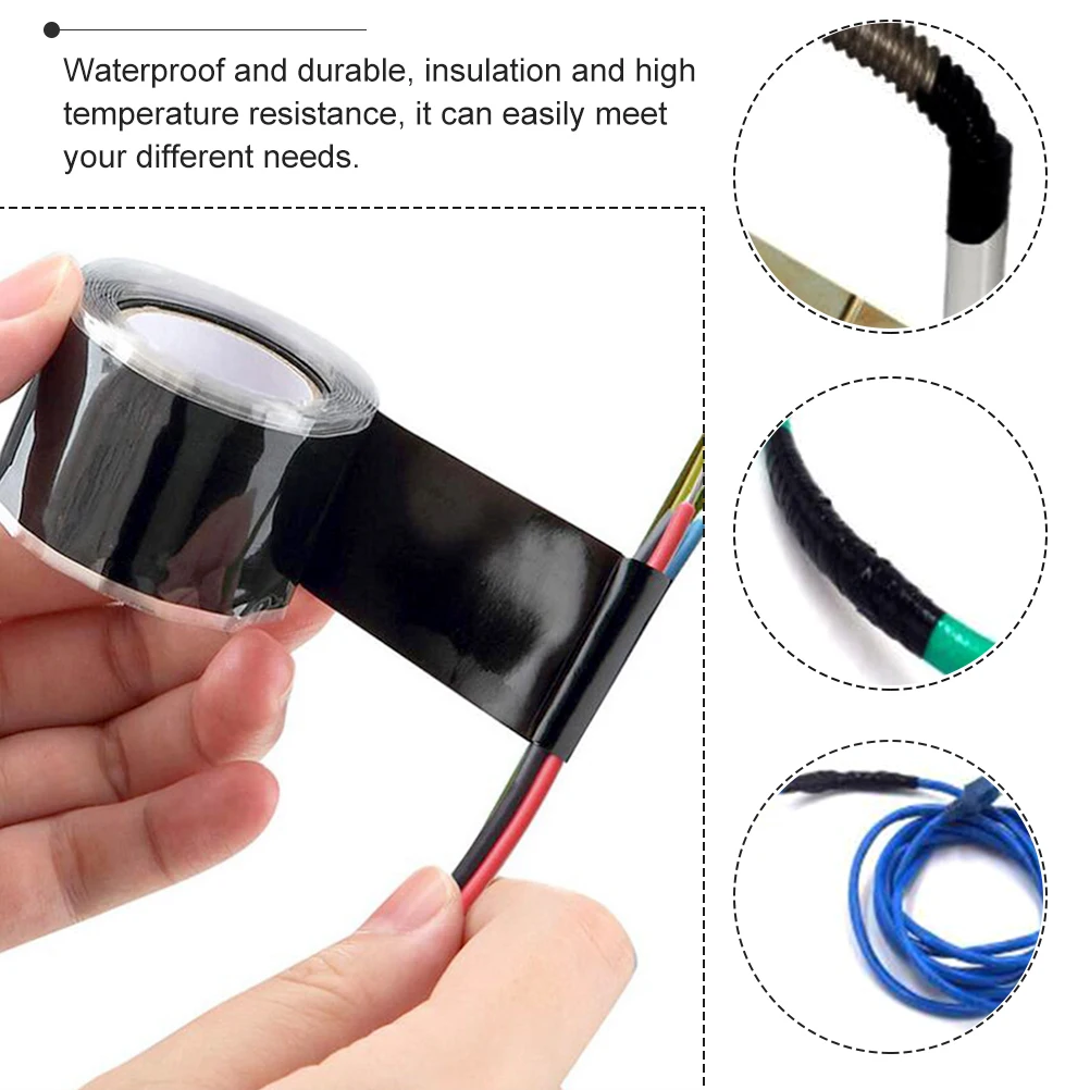 

Waterproof Silicone Tape Pipe Repair Self Adhesive Electrical Insulation Heat Resistant Black Amalgamating Sealant Wire