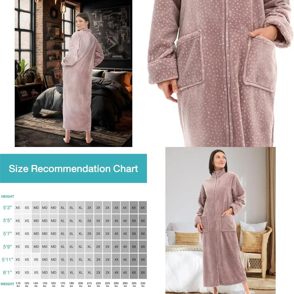 

Plus Size Long Zip-Up Robes, Cozy Zippered Housecoats for Comfort