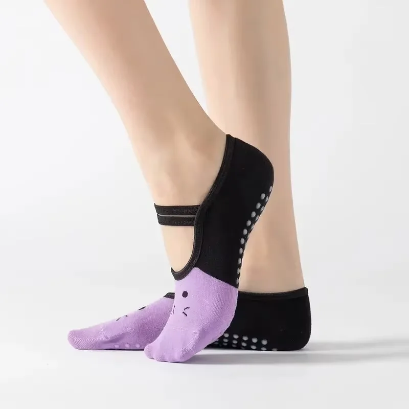 Women Anti-slip Yoga Socks Cute Backless Bandage Pilates Socks Ladies Ballet Dance Fitness Slipper Cotton Sports Socks