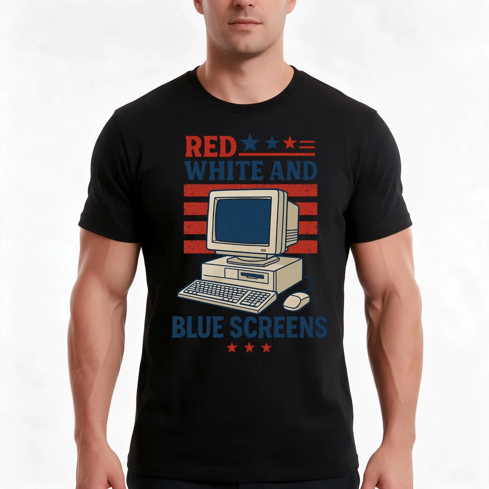 Red white and Blue Screens T-Shirt Summer Casual Cotton Tee Oversized Streetwear Tops Vintage Graphic Print Unisex Men Women