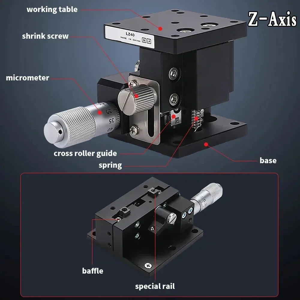 High Precision Micrometer Linear StageManual Displacement Platform XYZ Axis 40/60/90mm for Optical Equipment,Biomedical Science