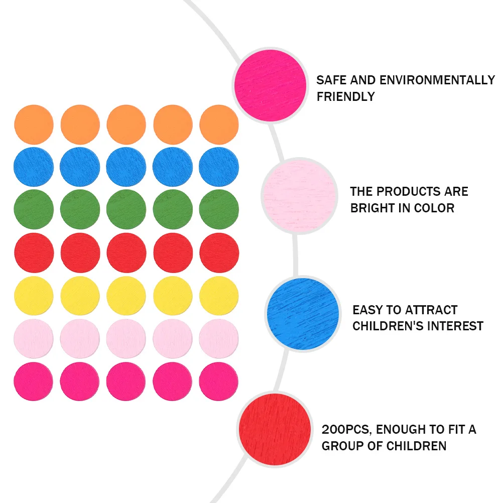 

200pcs Wooden Round Discs Bright Color Kids Educational Math Teaching Aids Safe Learning Tools For Children Wood