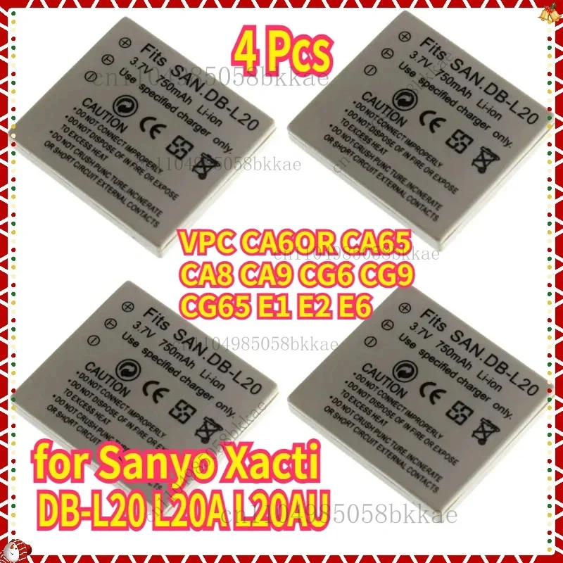 

4x Battery DB-L20 L20A L20AU for Sanyo Xacti Digital Cameras Camcorders VPC CA6OR CA65 CA8 CA9 CG6 CG9 CG65 E1 E2 E6