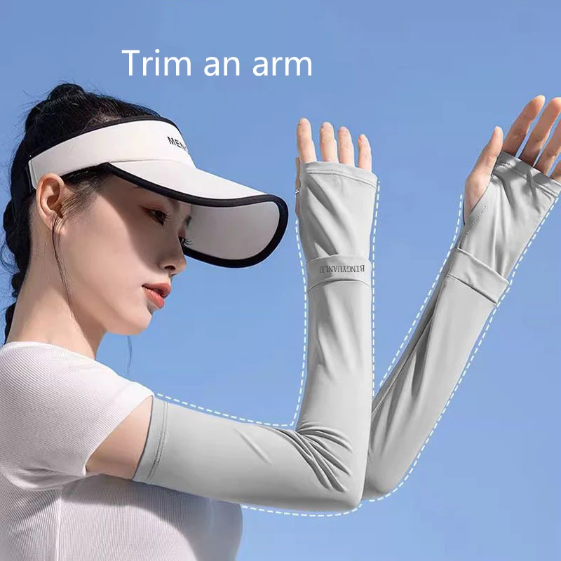 Ice Silk Sleeves Women Summer Sun Protection Men Fishing Cycling Breathable Two-Finger Non-Slip Gloves Arm Warmer Driving Sleeve