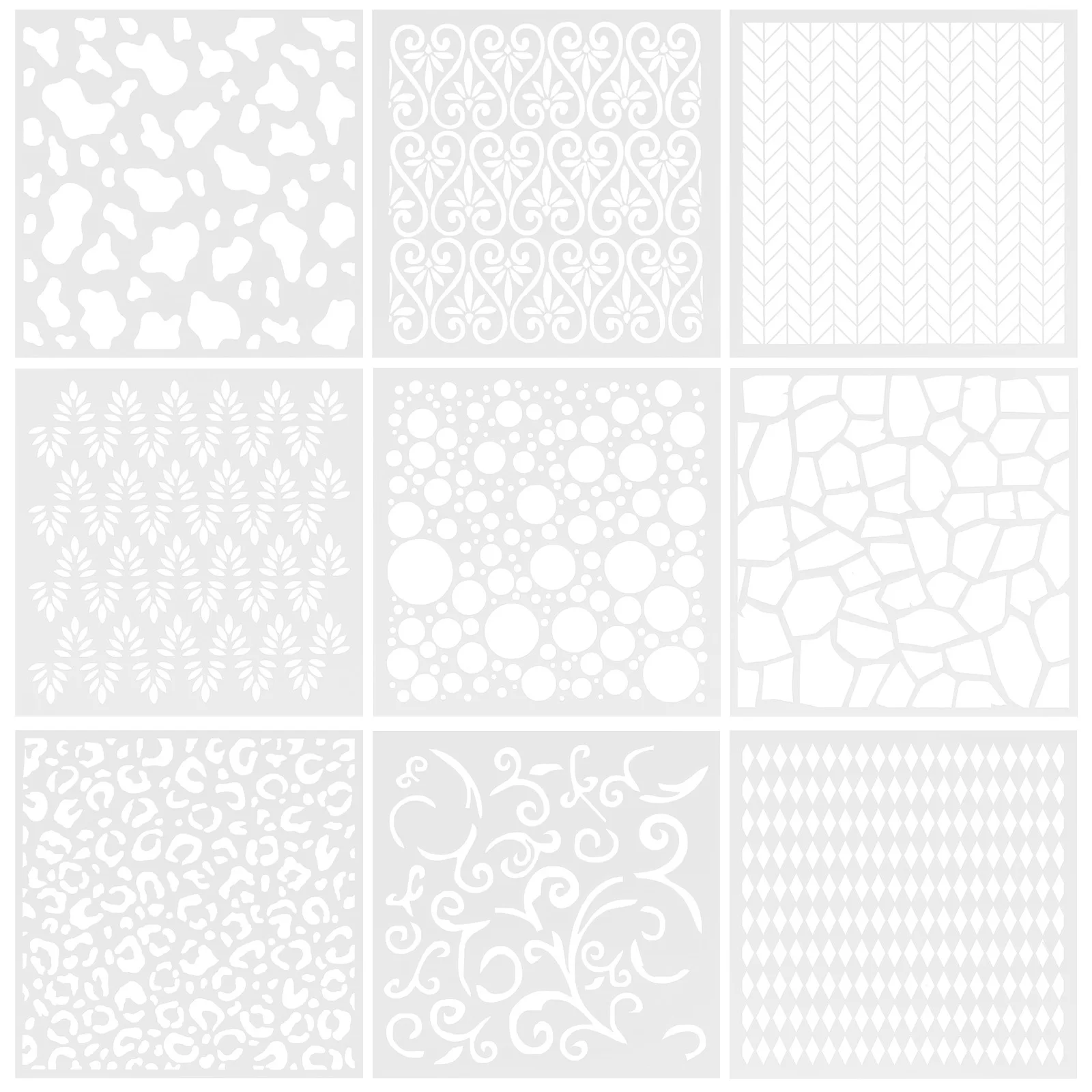 9 قطع استنسل رسم قابل لإعادة الاستخدام أنماط هندسية لتطوير المهارات الفنية واستنسل رسم الحرف اليدوية ذاتية الصنع