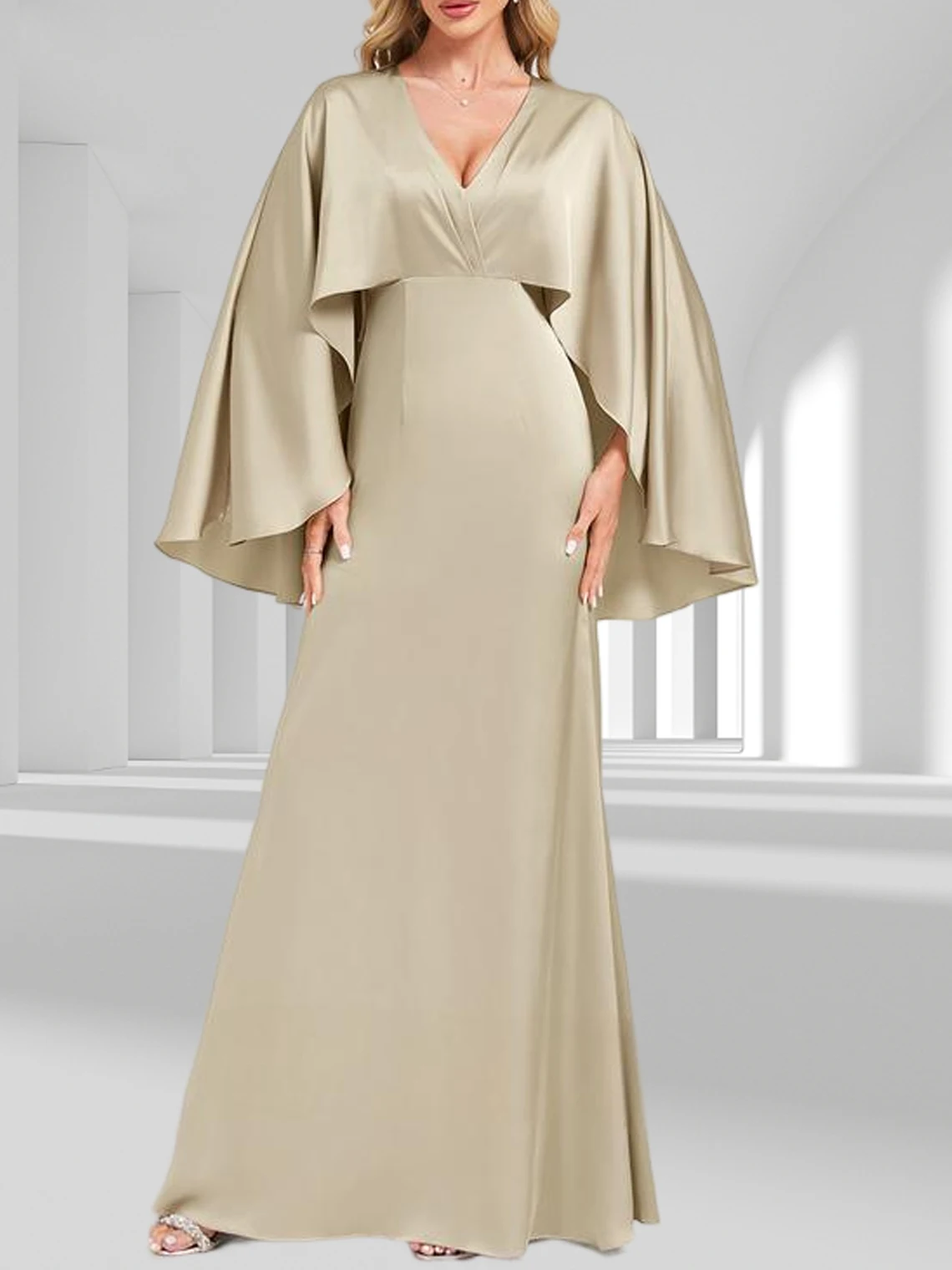

Elegant A-Line Formal Evening Dress Matte V-Neck Floor-Length 3/4 Length Sleeve Mother of the Bride Dress 2025 free customized