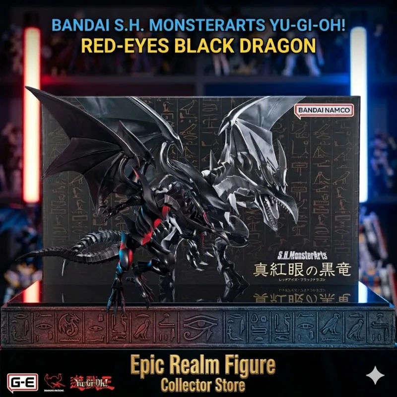 New In 100%Bandai Authentic Yu Gi Oh Anime Figure SHM Red-Eyes Black Dragon High Poseability Collectibles Action Figures Toys