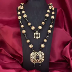 Sunspicems Morocco Jewelry Beads Pendant Necklace For Women Double Chain Crystal Arabic Bridal Bijoux Gold Color Sweater Chain