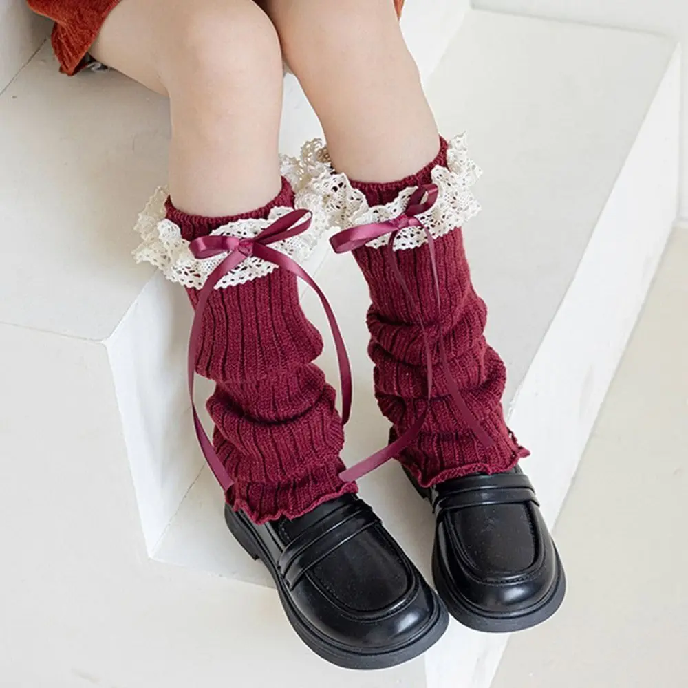 Kawaii High Elastic Lace Leg Warmers Knitted Sweet Style Foot Cover Lace Trim Long Stockings Children Wear