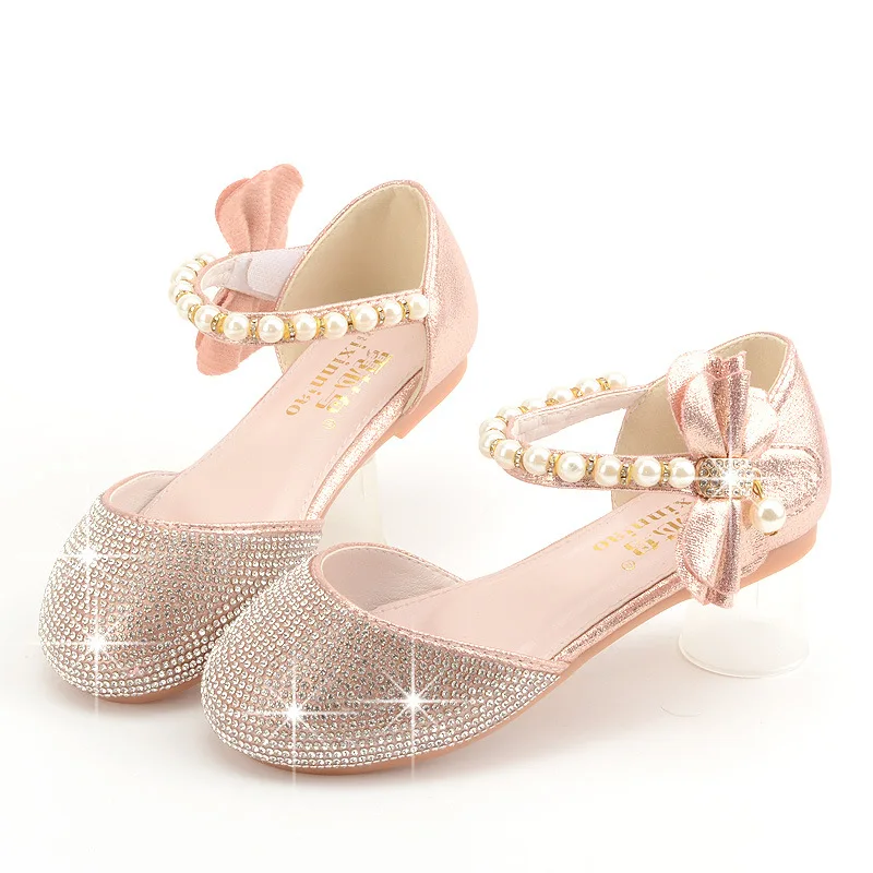 Girls Wedding Shoes Glitter New Brand Flat Heels Children Princess Sandals Dance Kids Fashion Party Shoes with Pearl