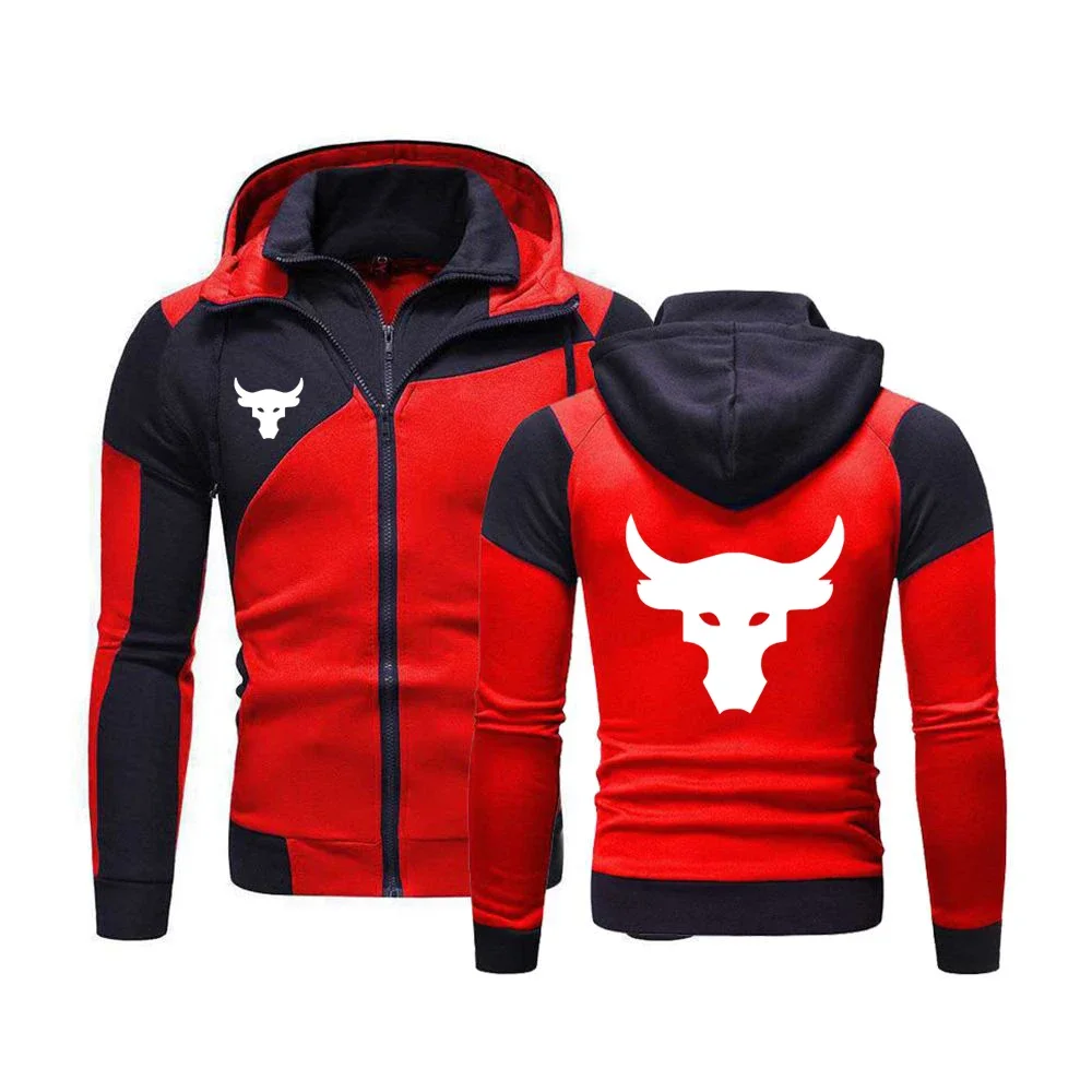 

Dwayne Johnson Brahma Bull Tattoo Logo Print Spring Autumn Men's Popular Long Sleeve Casual Patchwork Double Zipper Jacket Coats