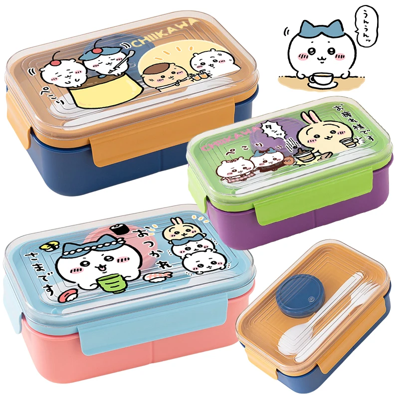 صندوق غداء Chiikawa مقصورة محمولة صندوق طعام فواكه حاوية طعام للميكروويف مع ملعقة شوكة كرتونية للنزهات حافظة طازجة هدايا #1