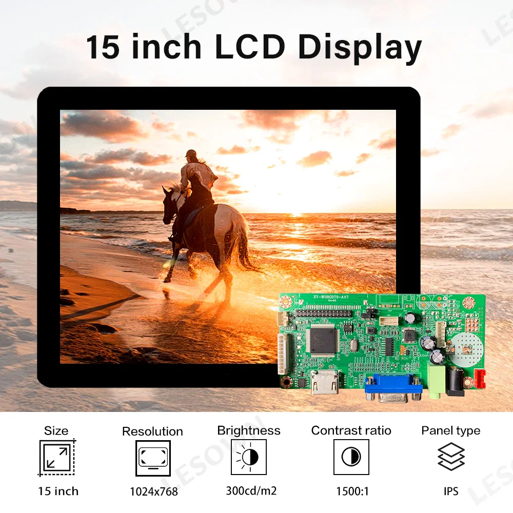 LESOWN 15inch 1024x768 Capacitive Touch Screen Component No Driver Needed HDTV VGA Drive Board Module with USB Cable Set