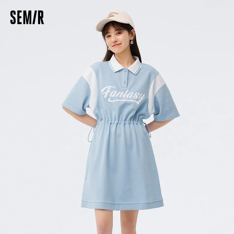 Semir Dress Women's Letter Contrast Loose Short Dress 2023 Summer New Retro Waist Polo Dress