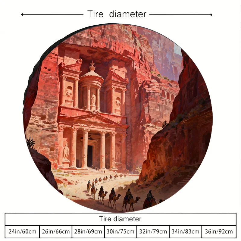 Petra Style Red Sandstone Texture Polyester Car Tire Cover | Protects Spare Tire, Dust-Proof Outdoor Decoration