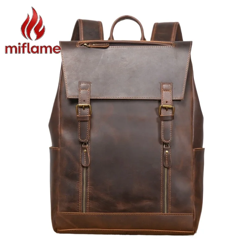

genuine Leather Backpack Vintage Large Capacity Multifunctional Business Travel Outdoor Hiking Commuter European American Style