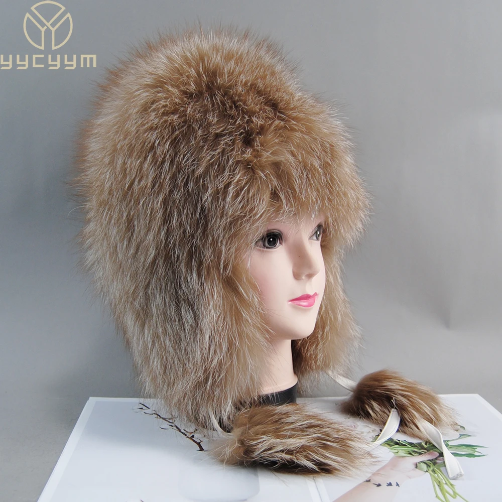 Hot Sale Winter Knitted Real Fur Hat Women Quality Warm 100% Genuine Fur Bomber Hats Lady Luxury Good Quality Real Fox Fur Caps