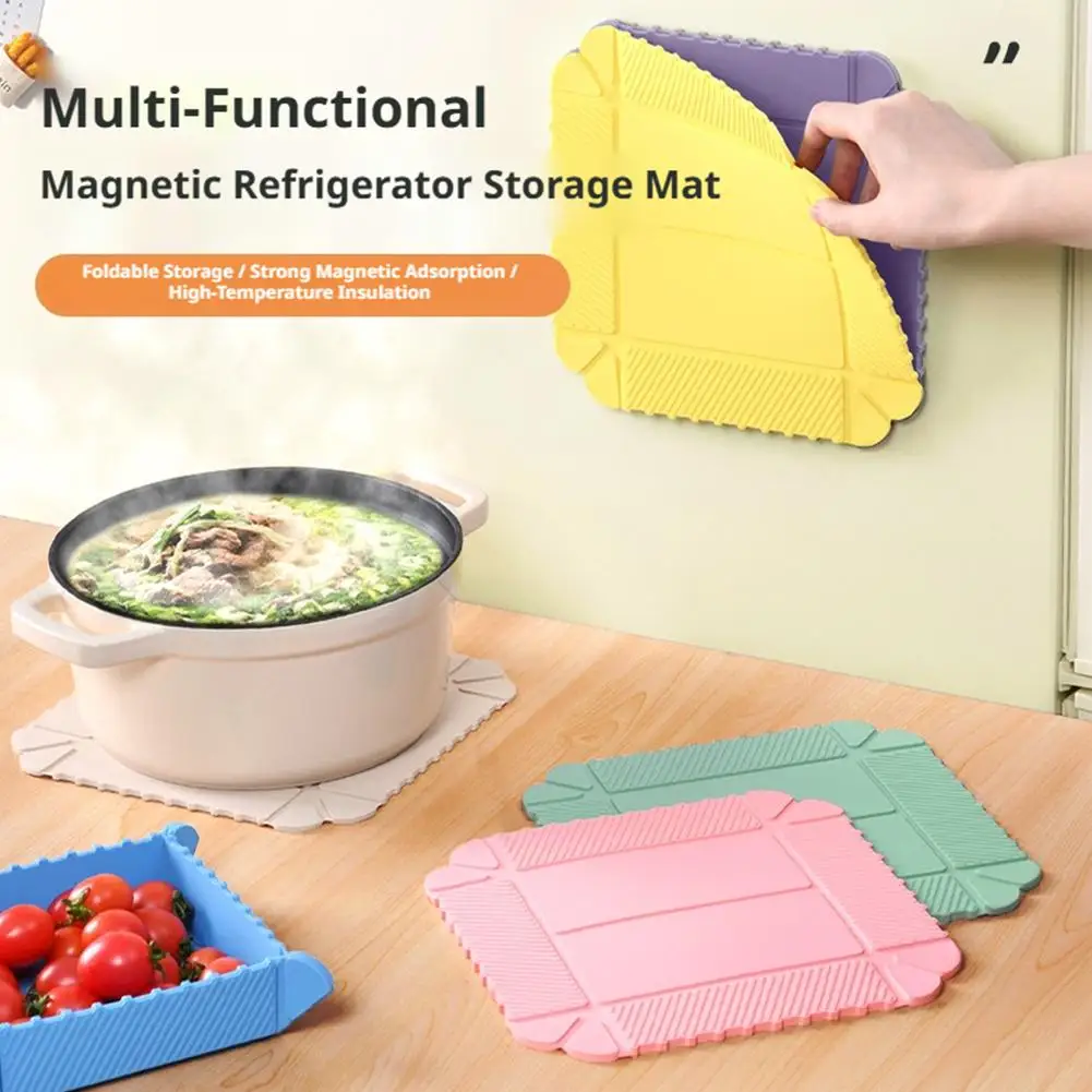 Tapete multifuncional plegable de silicona magnética resistente al calor, salvamanteles antideslizante y antiescaldaduras, tabla de cortar portátil