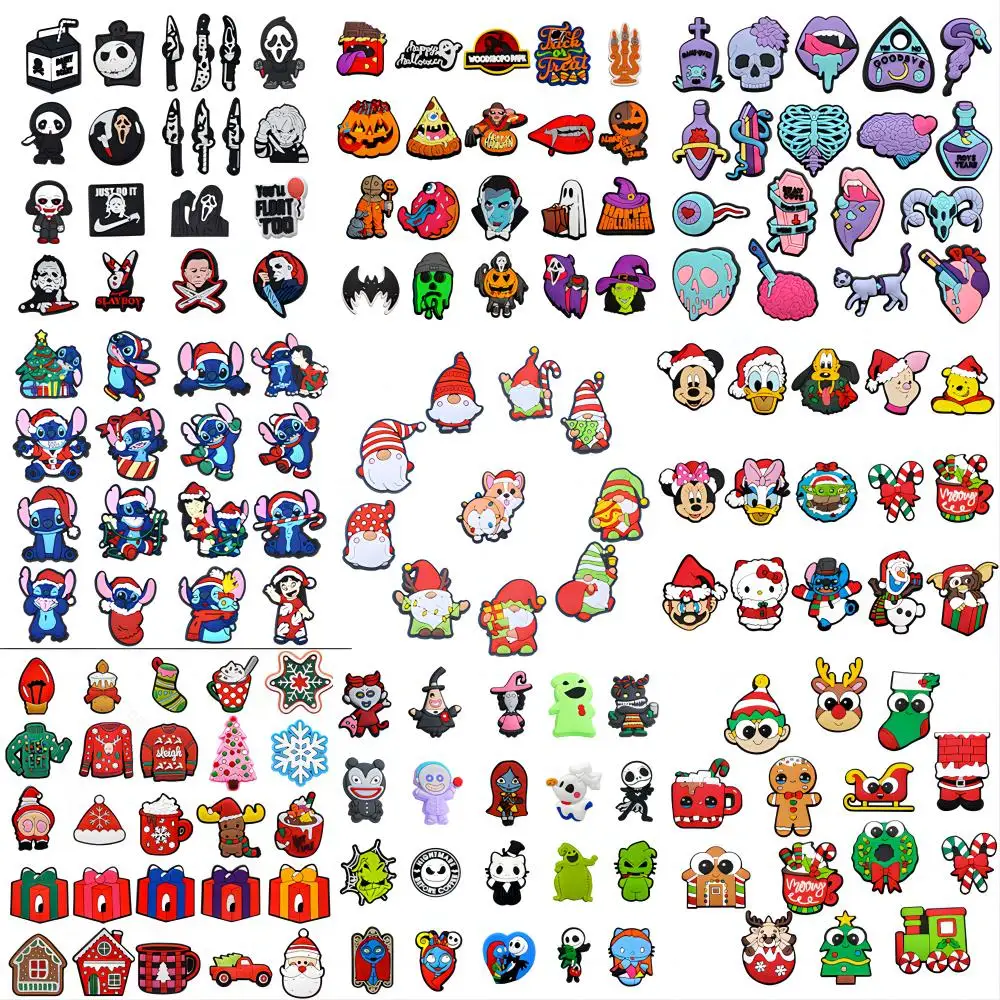 

8~32pcs/set Halloween and Christmas Cartoon Stitch PVC Shoes Charms Fit Shoes/Wristbands Classic Clog Party Birthday Gifts