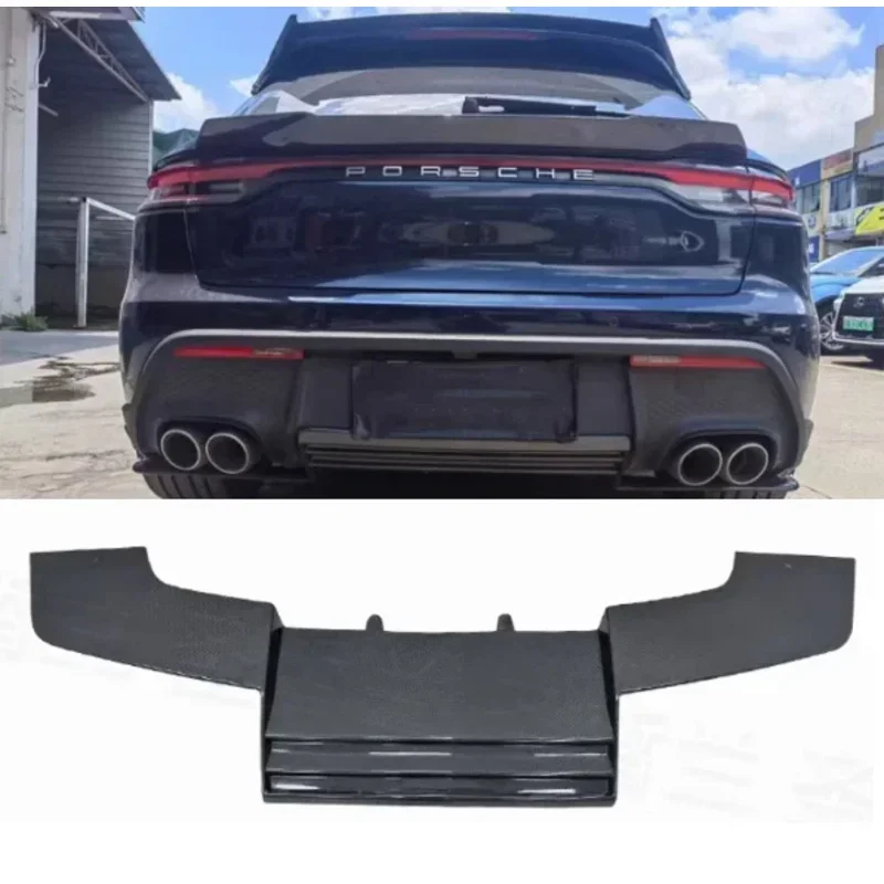 For Porsche Macan S T GTS 2022 2023 2024 Real Forged Carbon Fiber Rear Bumper Trunk Lip Diffuser Spoiler Cover With LED Lamp