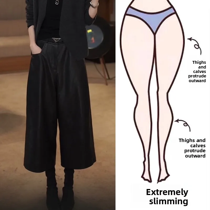 

Черные женские брюки с высокой талией, прямого кроя, больших размеров, весенне-осенние, новая модель, повседневные, универсальные, широкие штанины