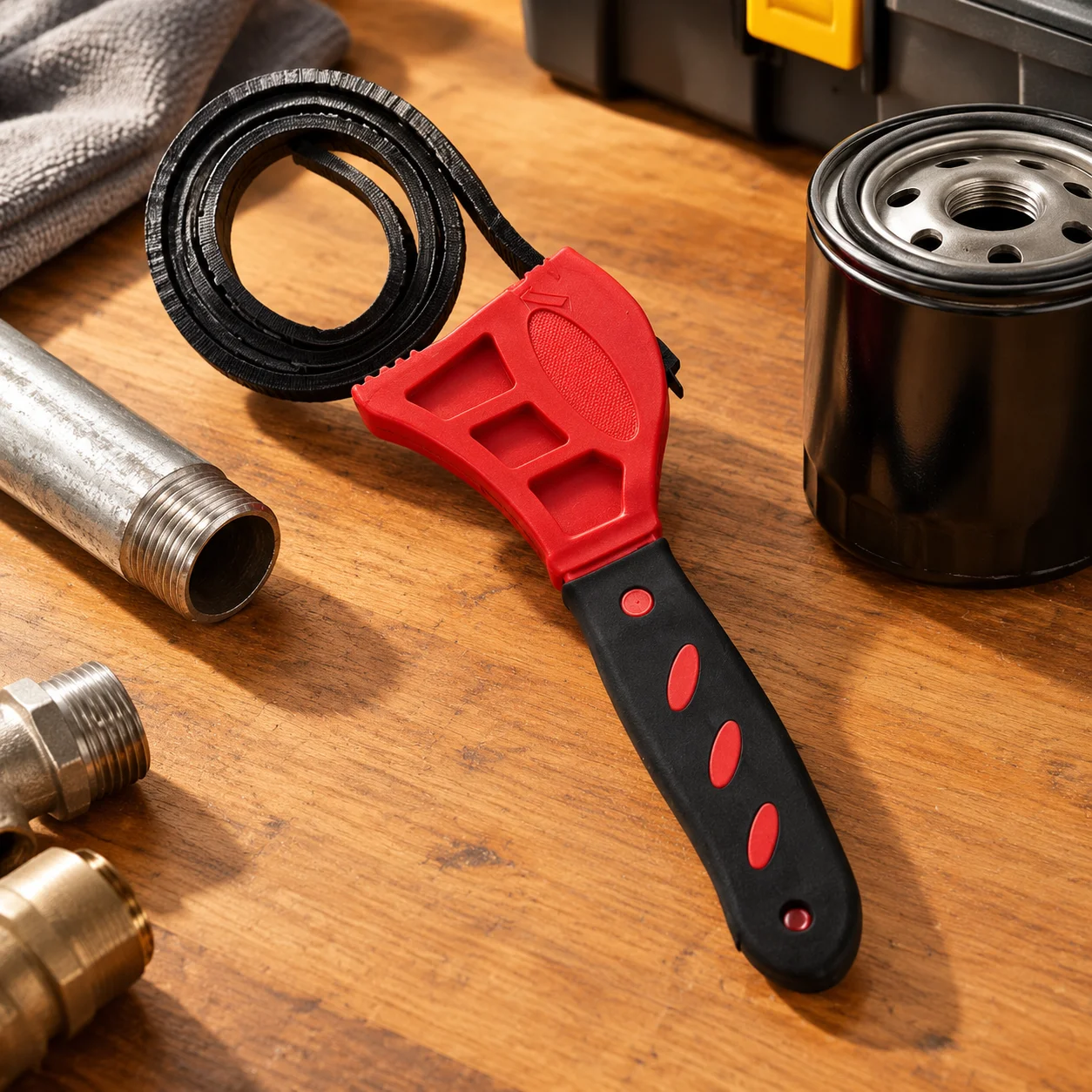 HTMCK6inch Belt Wrench Oil Filter Puller Strap Spanner Chain Wrench Strap Opener, Adjustable Disassembly Tool