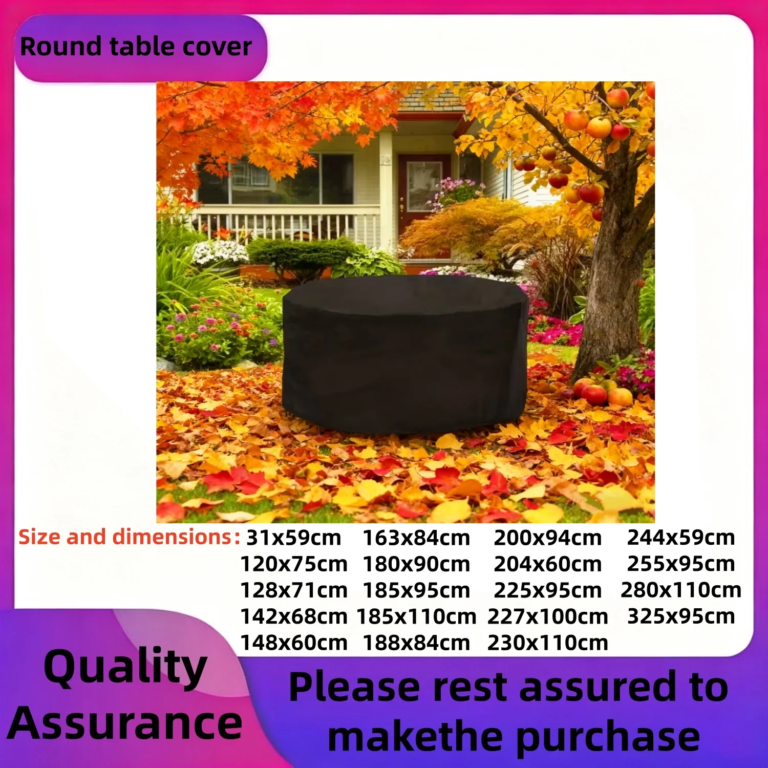 Compatible for Patio Garden - Multi-Size Round Table, Sofa & Chair Cover with PU-Coated Oxford Fabric, Drawstring Closure