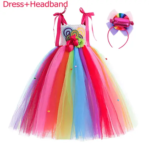 Lollipop Candy Dress Costume Sweet Girl Carnival Purim Apparel Toddler Rainbow Colorful Tutu Off Shoulder Princess Party Frocks - Image 16