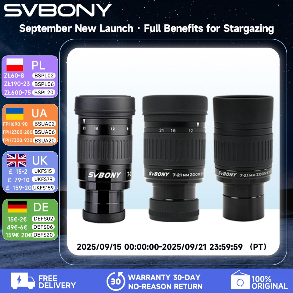 

Svbony SV135 Zoom Eyepiece,7-21mm 1.25 Inch Telescope Eyepiece,6 Element 4 Group Telescope Accessories for Astronomic Telescopes