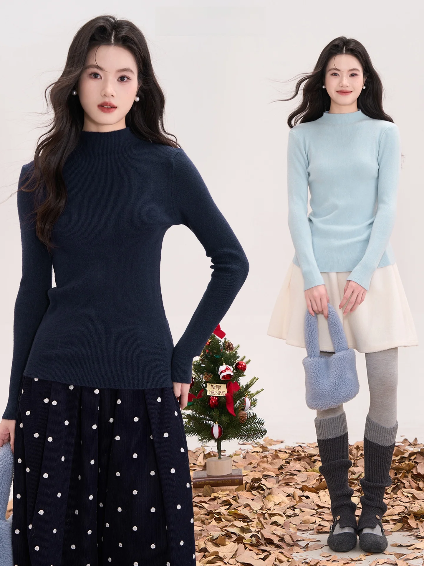 

Rebellious Temperament f High Collar Furry Knitted Slim Fit Base irt Autumn Winter Women's Casual Sle Pure Color Knitwear