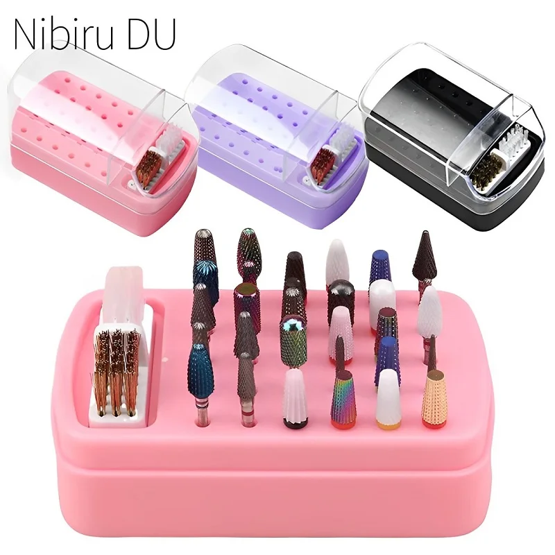 30 Holes Nail Drill Bit Holder Storage Acrylic Nails Organizer Box for Grinding Head Display Stand Manicure Accessories Tools