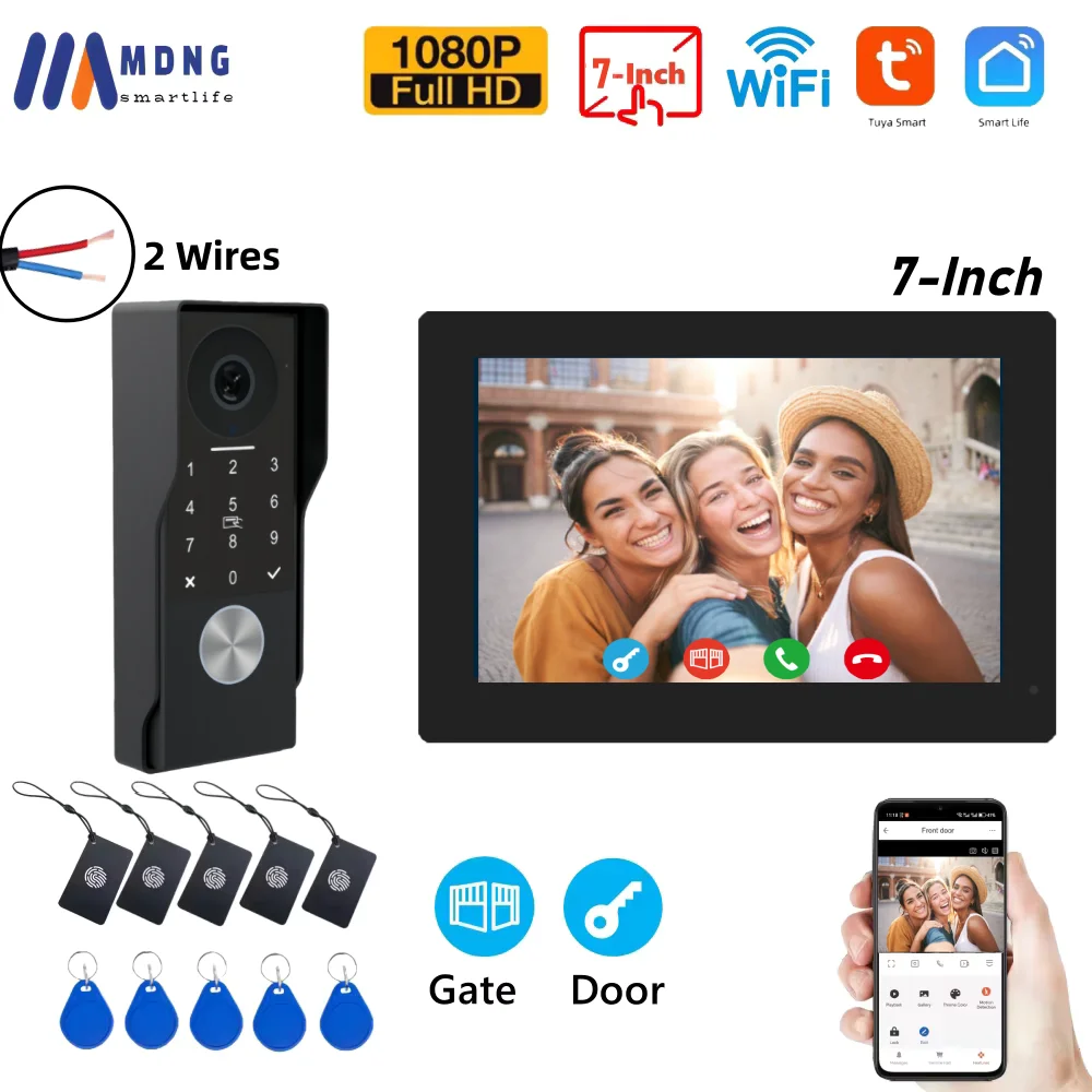Système d'interphone vidéo Wi-Fi 2 fils avec lecteur de carte et mot de passe, sonnette vidéo intell