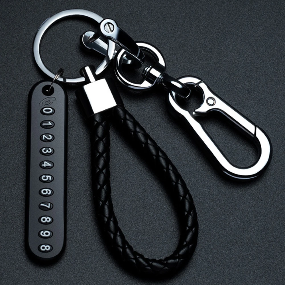 Anti-Lost Keychain Car Braided Rope Key Pendant with Phone Number Strip Card Weave Rope Keyfob Keyring Key Holder Accessories