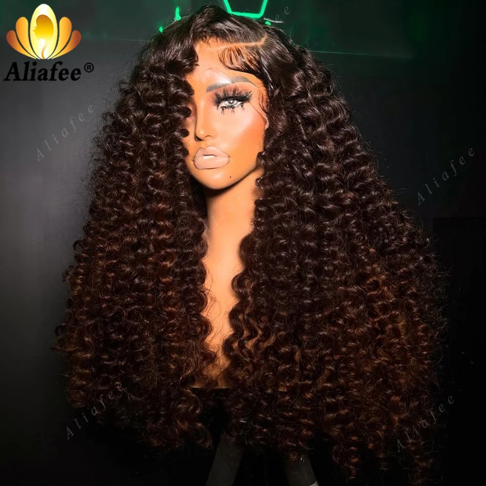 

Dark Brown Loose Curly 13x4 Transparent Lace Frontal Wigs Small Knots Natural Hairline Free part Full Curly Real Human Hair Wigs