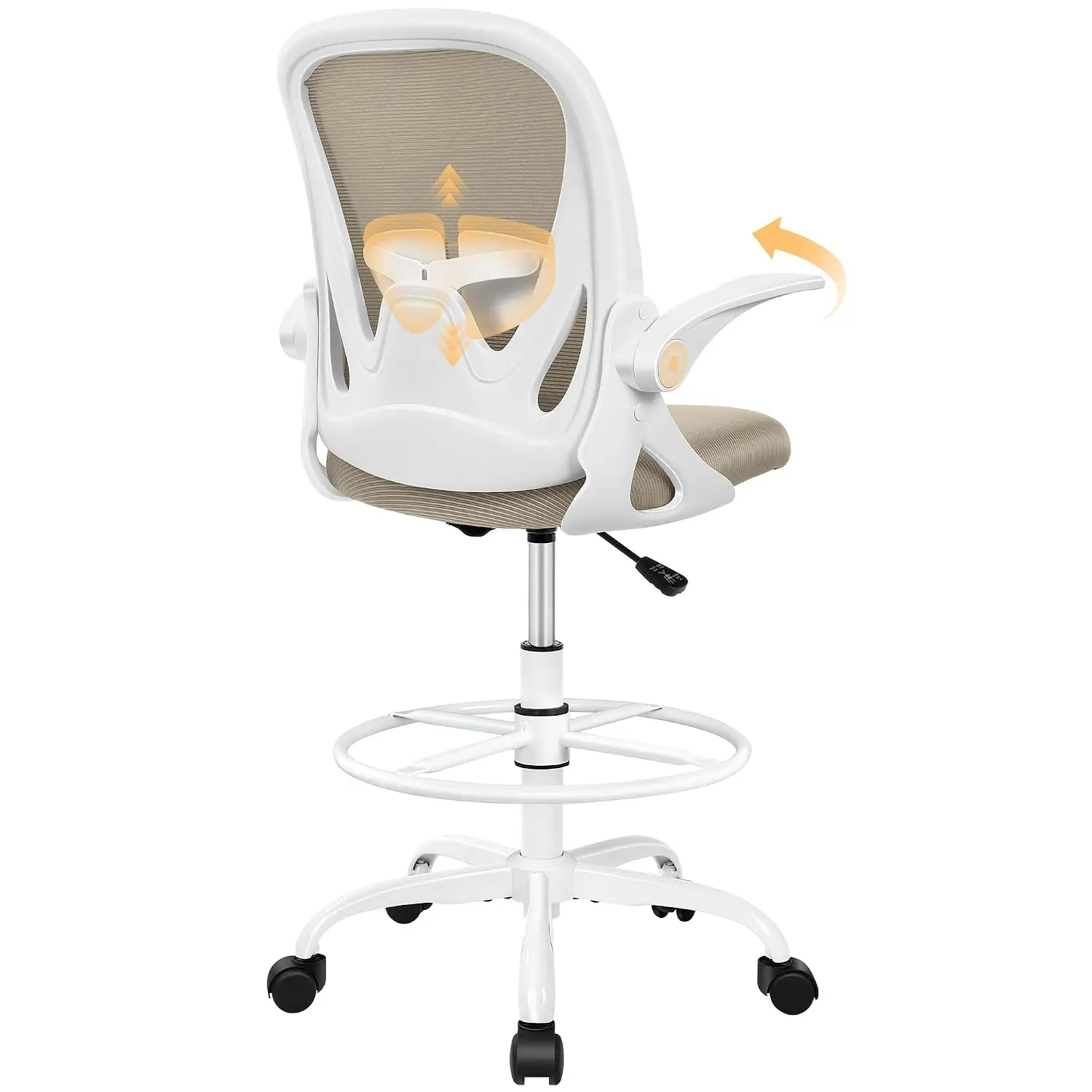 Ergonomic Drafting Chair with Flip-up Armrests, Lumbar Support, Adjustable Footrest Ring, Standing Desk, Customized