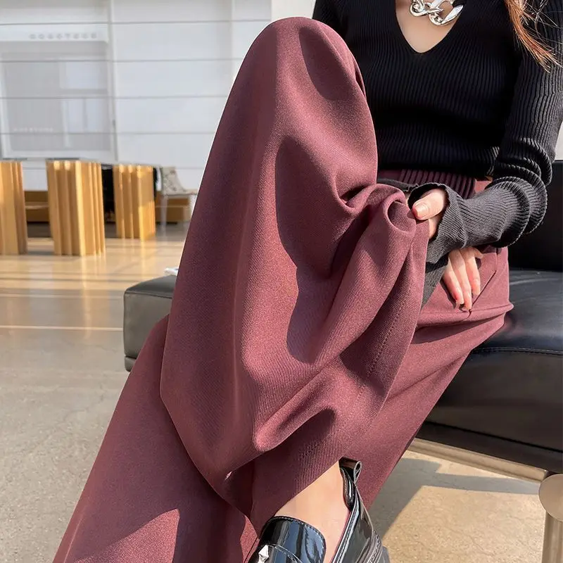 Autumn 2025 New Pinch Pleated Commuter Versatile Straight Mop Pants Ancola Red Premium Suit Wide-leg Pants Women