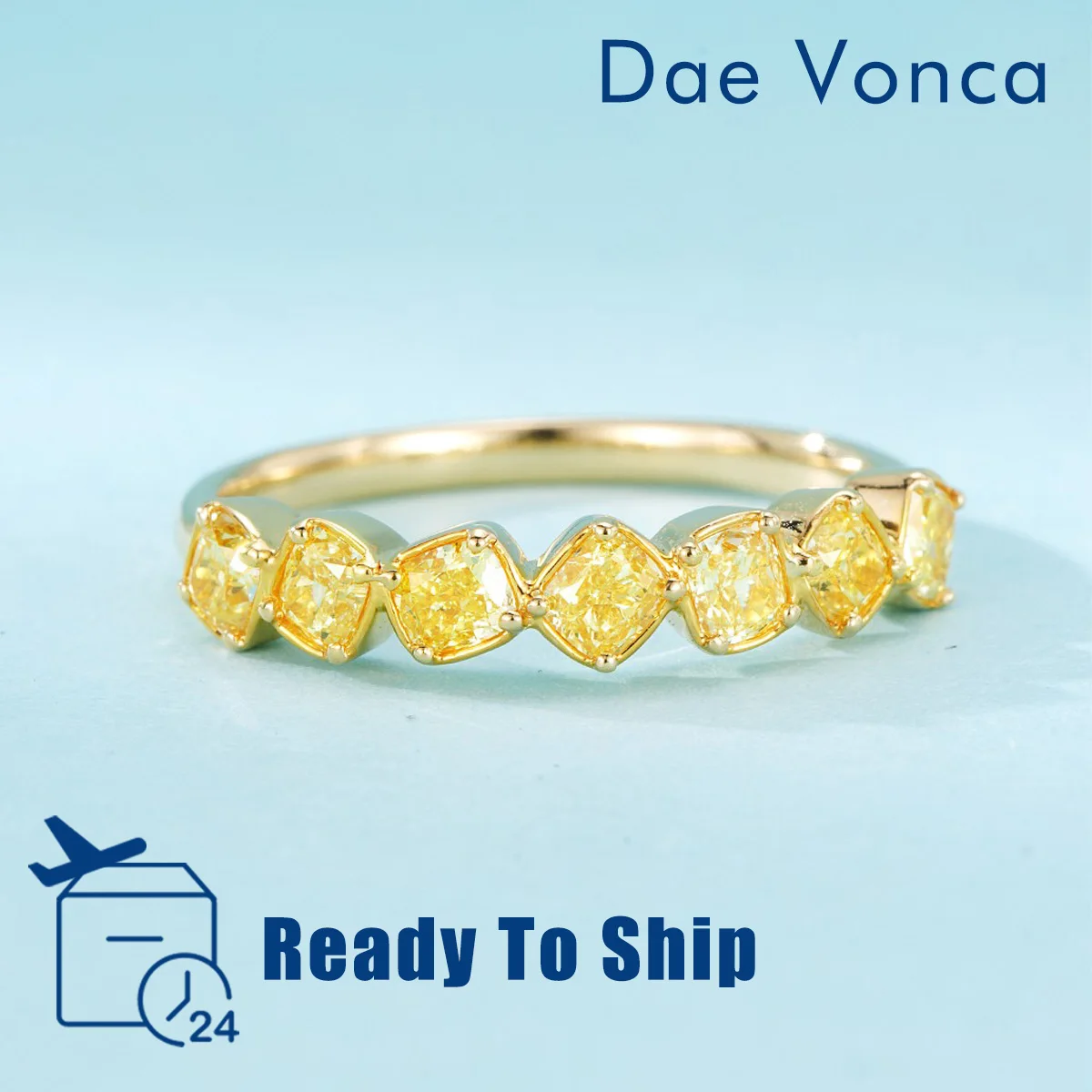 

100% 18K Yellow Gold Diamond Wedding Ring Seven Yellow Cushion Lab Grown Diamond Ring For Women Fine Jewelry