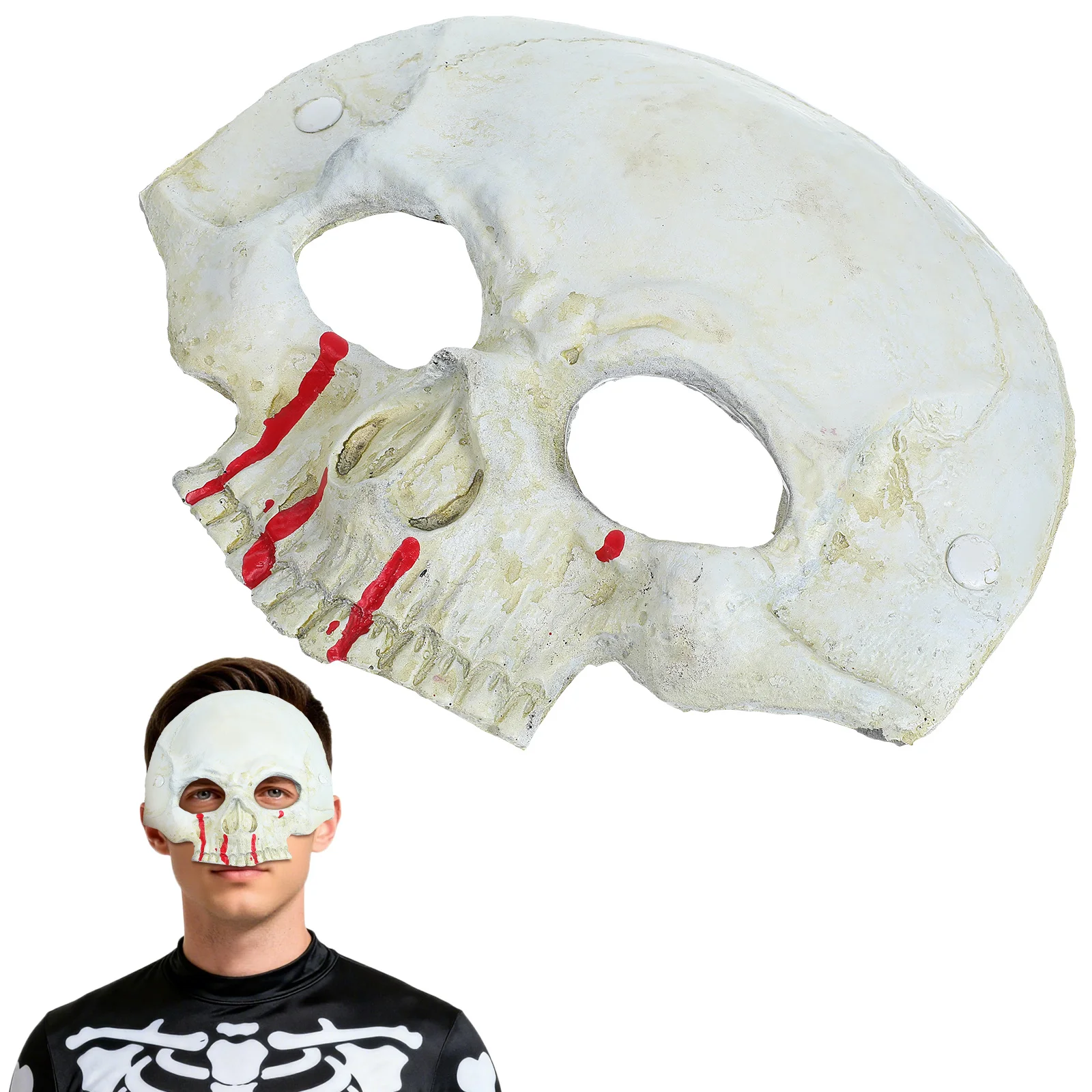 قناع جمجمة دموي نصف وجه رعب نمط الهالوين زي الديكور قناع مخيف تأثيري مهرجان الهيب هوب الرقص #4