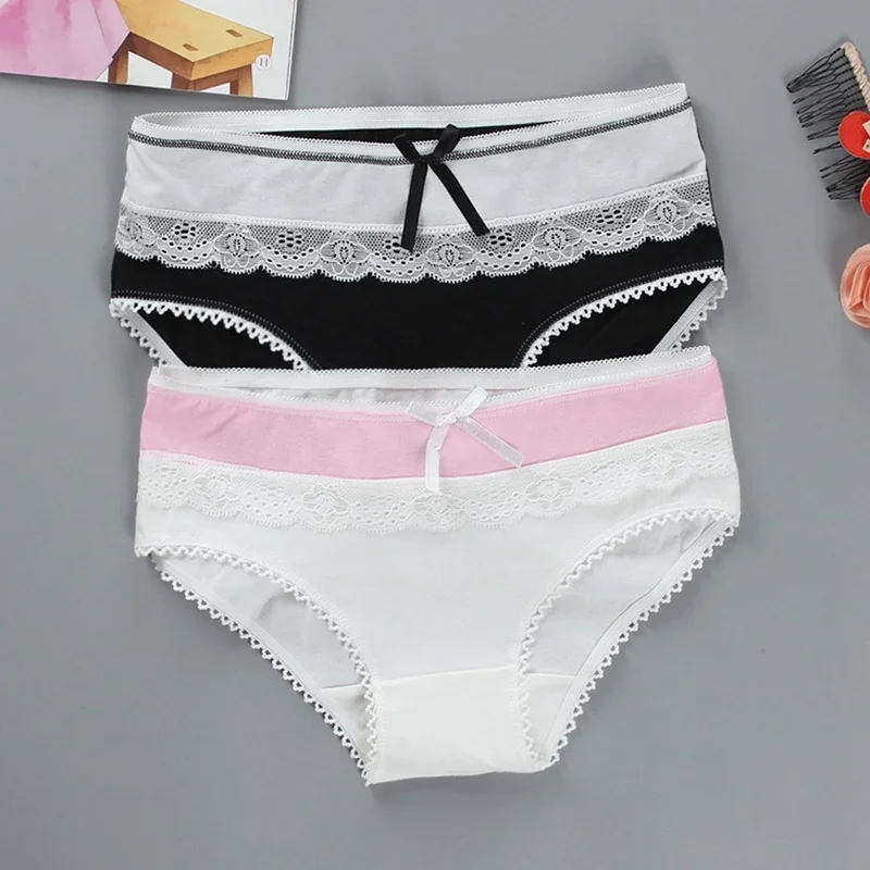 3PC Women Lace Briefs Cotton Panties Underwear Oversize Underpants Ladies Cartoon Cute