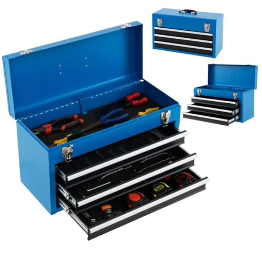 

Portable Tool Box Metal Tool Box with 3 Drawers Lockable Heavy Duty Tool Chest Storage for Garage Workshop