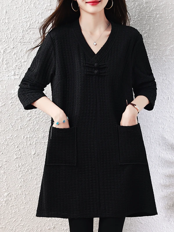 Fall 2026 Fashion Simple Loose T-Shirt Mid-Length Pocket Design Weight-Loss Concealing plus Size Women's Stylish Casual Tee