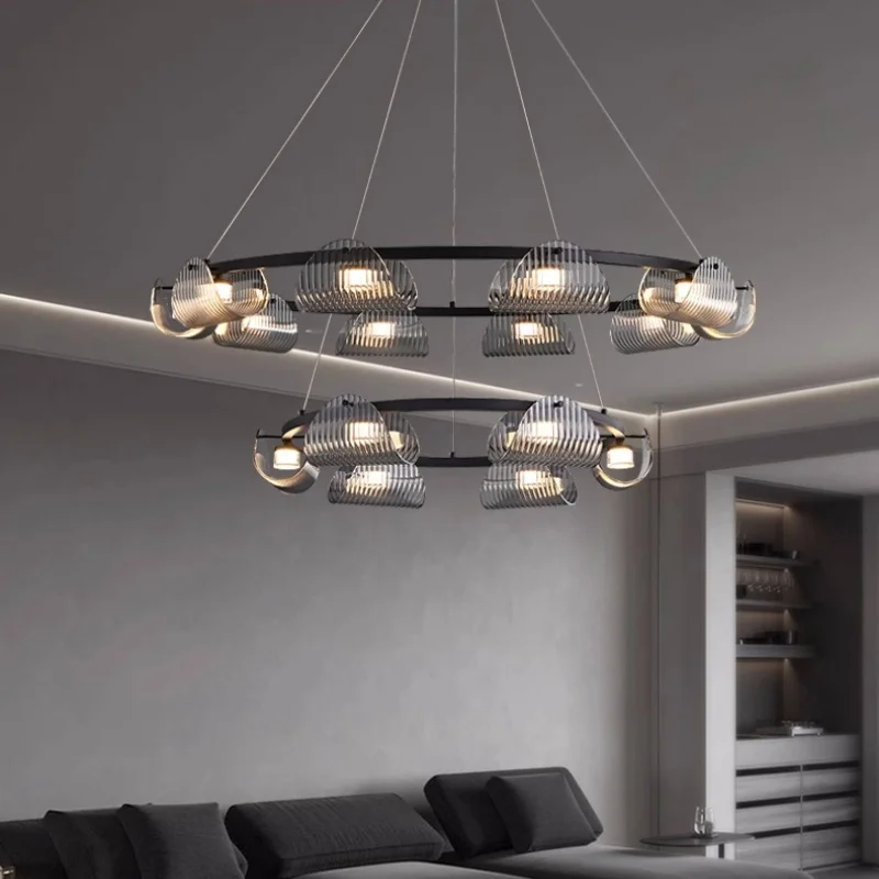 Imagem -04 - Modern Black Led Pendant Lights Smoky Gray Glass Chandelier Iluminação Interior Suspend Lamp Luxury Dining Room