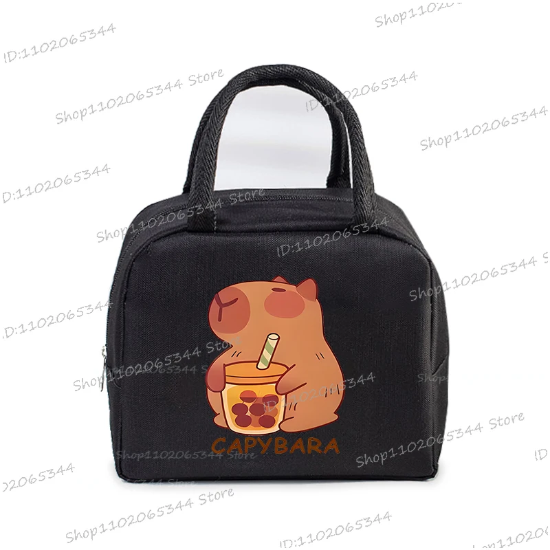 Canvas Lunch Bag Women Kids Capybara Bobo Tea Print Insulation Bags Cartoon Animal Capybara Pattern Lunch Tote Box For Teens