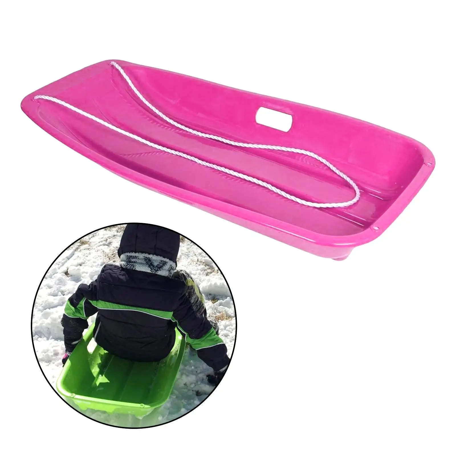 Portable Winter Toboggan Sled Pull Ropes Comfortable Booster for Adults Kids